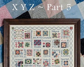 Counted Cross Stitch Patterns, Quilting A-Bee-C's, Full 5 Pattern Set, Quilt Blocks, Alphabet Sampler, Erica Michaels, PATTERN SET ONLY