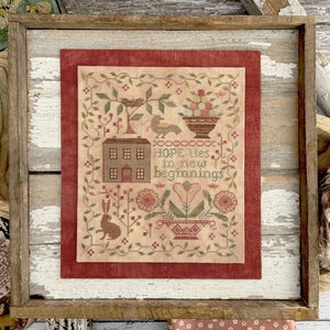 Counted Cross Stitch Pattern, New Beginnings, Folk Art, Primitive, Early American Folk Art, Teresa Kogut, PATTERN ONLY