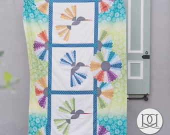 Quilt Pattern, Hover, Spring Decor, Wall Hanging, Hummingbirds, Assorted Size Quilts, Pillow, Lap Quilt, Rachel Rossi, PATTERN ONLY
