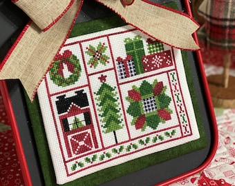 Counted Cross Stitch, Deck the Halls, Christmas Decor, Christmas Wreath, Tree, Lindsey Weight, Primrose Cottage Stitches