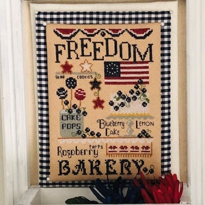 Counted Cross Stitch Pattern, Freedom Bakery, Patrotic, American Flag, Americana Decor, Carolyn Robbins, KiraLyns Needlearts. PATTERN ONLY