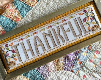 Counted Cross Stitch Pattern, Thankful Word Swap, Fall Decor, Word Play Series, Colored Leaves, Stitching with the Housewives, PATTERN ONLY