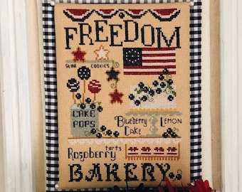 Counted Cross Stitch Pattern, Freedom Bakery, Patrotic, American Flag, Americana Decor, Carolyn Robbins, KiraLyns Needlearts. PATTERN ONLY