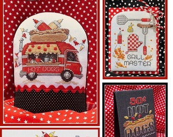 Counted Cross Stitch Pattern, Dogs on the Run, Lunch Box Series, Food Truck, Hot Dogs, Summer Decor, Sue Hillis Designs, PATTERN ONLY