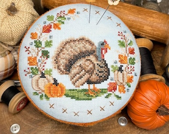 Counted Cross Stitch, Autumn Turkey, Pillow Ornament, Bowl Filler, Fall Decor, Erin Elizabeth Designs, PATTERN ONLY