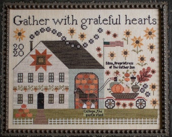 Cross Stitch Pattern, The Gather Inn, Fall Decor, Autumn Decor, Pumpkins, Sunflowers, Plum Street Samplers, PATTERN ONLY