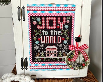 Counted Cross Stitch Pattern, Joy to the World, Christmas Decor, Winter Scene, Reindeer, Snow, Stitching Housewives, PATTERN ONLY