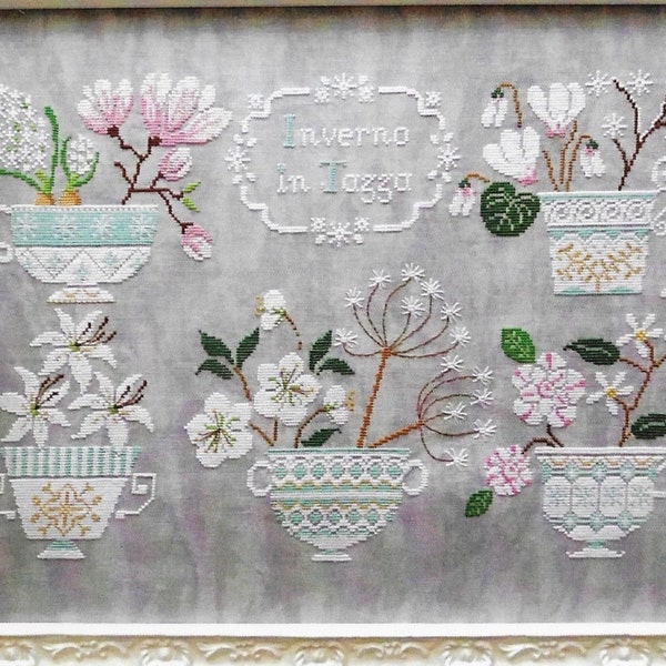 Counted Cross Stitch Pattern, Winter Teacups, Inverno in Tazza, Winter Flowers, Teacups, Hyacinth, Crocus, Cuore e Batticuore, PATTERN ONLY