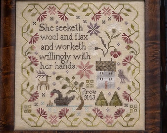 Counted Cross Stitch Pattern, Proverbs 31 Sampler, Religious, Flower Motifs, Verse Sampler, Plum Street Samplers, PATTERN ONLY