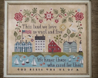 Counted Cross Stitch Pattern, American Welcome, Nautical, Patriotic, Motifs, Paulette Stewart, Plum Street Samplers, PATTERN ONLY