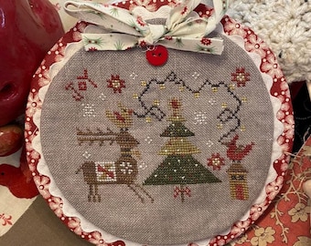 Counted Cross Stitch Pattern, With Love and a Little Help, Christmas Pillow Ornament, Pansy Patch Quilts and Stitchery, PATTERN ONLY