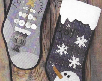 Wool Applique Pattern, Joy, Peace, Love, Christmas Stockings, Quilted Stockings, Snowman, Tree, Heart to Hand, Kathi Campbell, PATTERN ONLY