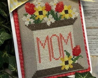 Counted Cross Stitch Pattern, Mom's Bouquet Spool, Pillow Ornament, Bowl Filler, Mother's Day Decor, Crafty Bluebonnet Designs, Pattern ONLY