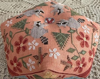 PRE-Order, Counted Cross Stitch Pattern, Finn the Raccoon Biscornu, Nature Decor, Flower Motifs, Teresa Kogut, PATTERN ONLY