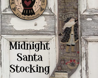 PRE-Order, Counted Cross Stitch Pattern, Midnight Santa Stocking, Christmas Decor, Folk Art, Primitive, Teresa Kogut, PATTERN ONLY
