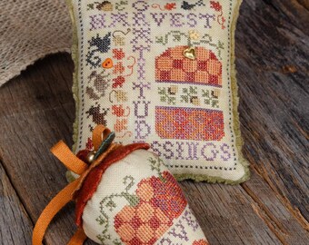 Counted Cross Stitch Pattern, Autumn Musings, Primitive Rustic, Pin Pillows, Pumpkins, Squirrels, Leaves, Erica Michaels, PATTERN Only