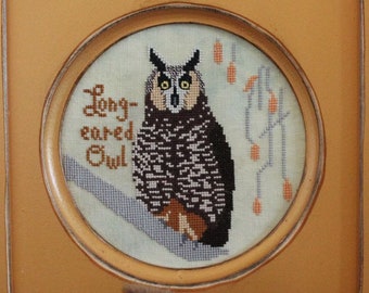 Counted Cross Stitch Pattern, Long Eared Owl, Bird Crush Club, Pillow Ornament, Autumn Decor, Woodland Bird, Lindy Stitches, PATTERN ONLY