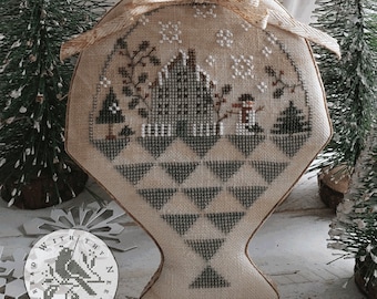 Cross Stitch Pattern, Winter Gatherings, Winter Decor, Snowman, Evergreen, Basket, Primitive Decor, Brenda Gervais, PATTERN ONLY