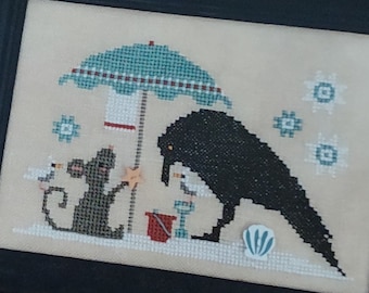Counted Cross Stitch Pattern, Shore is Fun, Beach Scene, Summer Decor, Crow, Mouse, Seagull, Bowl Filler, Stitches by Ethel, PATTERN ONLY
