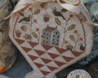 Cross Stitch Pattern, Autumn Gatherings, Fall Decor, Acorns, Saltbox, Basket, Primitive Decor, Brenda Gervais, PATTERN ONLY