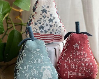 PRE-Order, Counted Cross Stitch Pattern, Patriotic Pears, Americana Decor, Stars, Stripes, Liberty Bell, Annie Beez, PATTERN ONLY