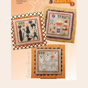 Counted Cross Stitch Pattern, Halloween Square Dance, Halloween Series #1, Ghosts, Black Cats, Heart in Hand, PATTERN ONLY