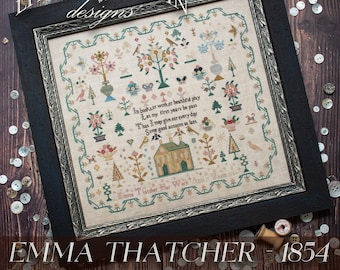 Counted Cross Stitch, Emma Thatcher 1854, Home Decor, Spring Decor, Poem, Isaac Watts Poem, Birds, Little Robin, PATTERN ONLY