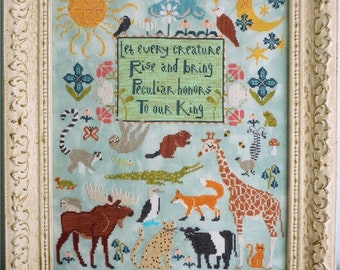 Counted Cross Stitch Pattern, Let Every Creature, Religious, Animal Motifs, Creation Sampler, Lindy Stitches, PATTERN ONLY