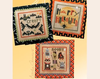 Counted Cross Stitch Pattern, Halloween Square Dance, Halloween Series #2, Bats, Monsters, Halloween Decor, Heart in Hand, PATTERN ONLY