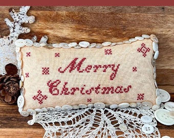 Counted Cross Stitch, Merry Christmas, Pillow Ornament, Bowl Filler, Christmas Decor, Annie Beez Folk Art, PATTERN ONLY