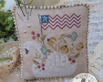 PRE-Order, Counted Cross Stitch Pattern, Summer's Swan, Patriotic, Americana, American Flag, Primitive Decor, Brenda Gervais, PATTERN ONLY