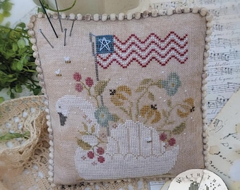 PRE-Order, Counted Cross Stitch Pattern, Summer's Swan, Patriotic, Americana, American Flag, Primitive Decor, Brenda Gervais, PATTERN ONLY