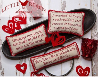 Counted Cross Stitch, Literary Love Notes, Bowl Fillers, Pillows, Romantic, Valentines,  Little Robin, PATTERN ONLY