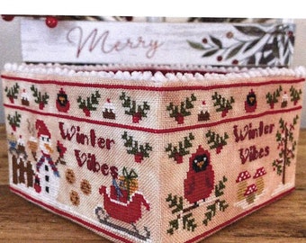 Counted Cross Stitch Pattern, Winter Vibes Sewing Basket, Sewing Box, Pillow Ornaments, Snowmen, Cardinals, Mani di Donna, PATTERN ONLY