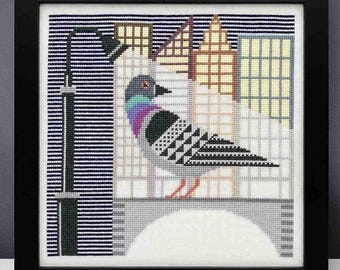 Counted Cross Stitch Pattern, City Lights, Pigeon, Pillow, Bird Motif, City Silhouette, Street Lights, Boomerang Stitches, PATTERN ONLY