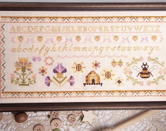 Counted Cross Stitch Pattern, Beehive Sampler, Summer Decor, Border, Alphabet, Motifs, Samplers and Primitives, PATTERN ONLY