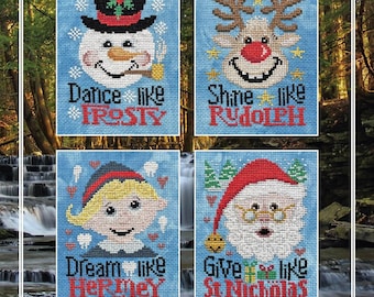 Counted Cross Stitch Pattern, Christmas Virtues, Christmas Decor, Pillow Ornaments, Santa, Silver Creek Samplers, PATTERN ONLY
