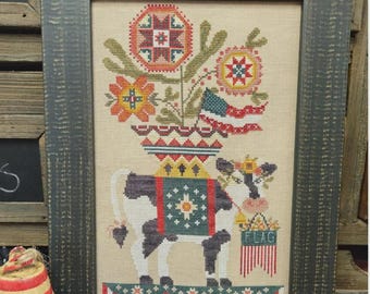 Counted Cross Stitch Pattern, Stars, Stripes & MooLinda, Summer Decor, Pillow, Patriotic, Americana, Quaint Rose Needlearts, PATTERN ONLY