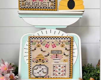 Counted Cross Stitch Pattern, Monthly Weigh In, August, Bees, Honey, Bee Hives, Garden Decor, Stitching Housewives, PATTERN ONLY
