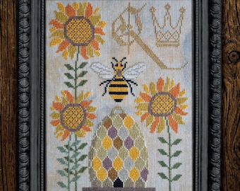 Counted Cross Stitch Pattern, Bee-sy Spring, Queen Bee, Bee Skep, A Time For All Seasons, Cottage Garden Samplings , PATTERN ONLY