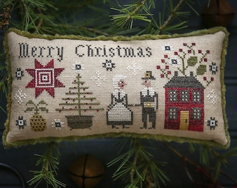 Cross Stitch Pattern, Christmas in the Colonies, Pillow, Snow, Pilgrims, Merry Christmas, Plum Street Samplers, PATTERN ONLY