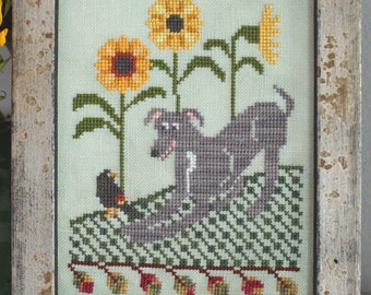 Counted Cross Stitch Pattern, Romping in the Sunflowers, Dogs in the Garden Series, Autumn Decor, Lindy Stitches, PATTERN ONLY