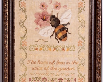 Counted Cross Stitch Pattern, The Voice of the Garden, Spring Decor, Country Rustic, Bees, Samplers and Primitives, PATTERN ONLY