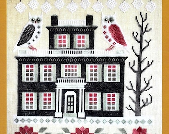 Counted Cross Stitch, Two Snowy Owls, Winter Decor, Poinsettias, Christmas Decor, Snowflakes, Gigi Reavis, The Artsy Housewife, PATTERN ONLY