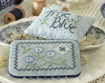 Cross Stitch Pattern, True Blue, Garden Decor, Flowers, Blue, Pincushion, Ornament, October House Fiber Arts, PATTERN ONLY