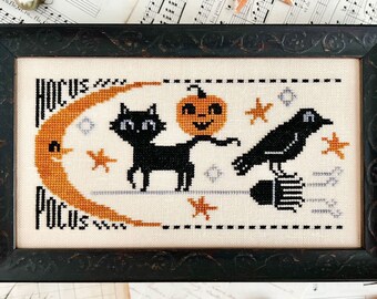 Counted Cross Stitch Pattern, Hocus Pocus, Halloween Decor, Autumn Decor, Pumpkin, Crow, Cat, Luminous Fiber Arts, PATTERN ONLY