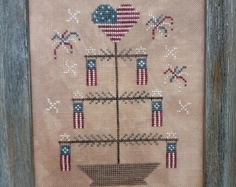 Counted Cross Stitch Pattern, Liberty Feather Tree, American Flag Motifs, Patriotic, Heart, Fireworks, Thread Milk Design, PATTERN ONLY