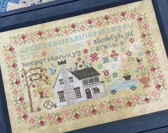 Counted Cross Stitch Pattern, Vintage Farmhouse Sampler, Alphabet Sampler, Motifs, Pansy Patch Quilts and Stitchery, PATTERN ONLY