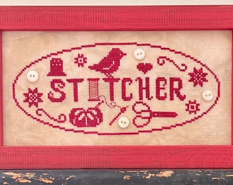 Counted Cross Stitch Pattern, Stitcher, Red Sampler, Red Bird, Monochromatic Sampler, Luminous Fiber Arts, PATTERN ONLY