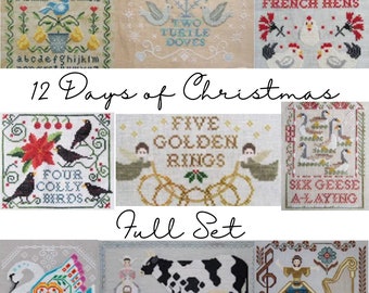 Counted Cross Stitch Pattern, 12 Days of Christmas, Full Series Set, 1-12, Partridge-Drummers, Cottage Garden Samplings, PATTERN SET ONLY